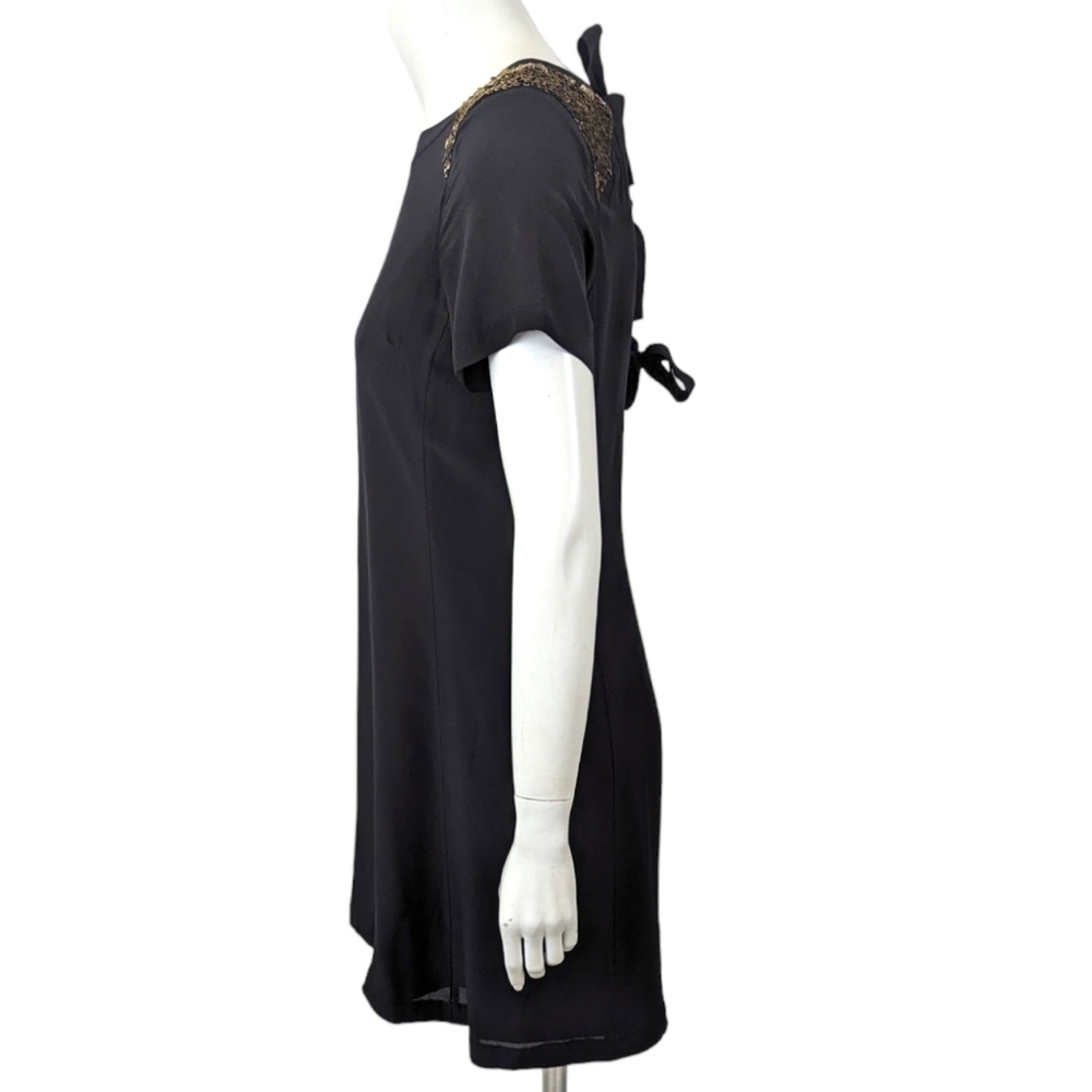 Madewell Silk Sequin Mini Dress Womens 2 Black Gold Cocktail Party Short Sleeve - Picture 5 of 11